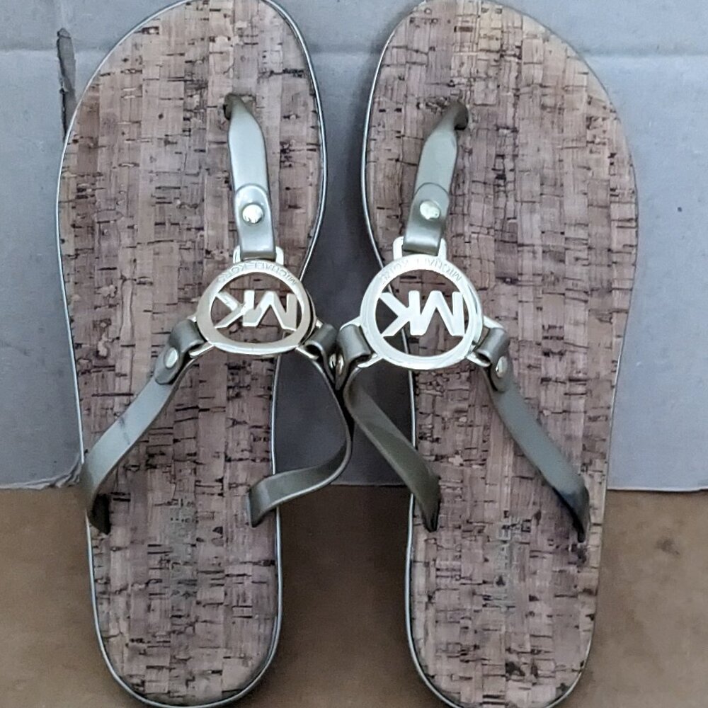 MICHAEL KORS Cork Sandals MK Logo charm Jelly PVC flip flop CHOOSE SIZE 7